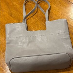Market & Spruce Dorothea Tote Light Gray Faux Leather Structured Work Bag Zipper